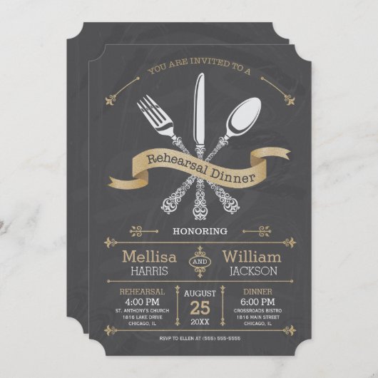 Chalkboard repesal Dinner Invitation Kaart (Voorkant / Achterkant)