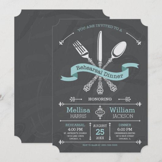 Chalkboard repesal Dinner Invitation Kaart (Voorkant / Achterkant)