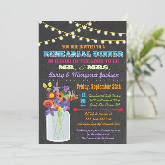 Chalkboard repesal Dinner met moeraspotbloemen Kaart (Staand voorkant)