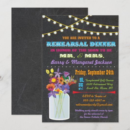 Chalkboard repesal Dinner met moeraspotbloemen Kaart (Voorkant / Achterkant)