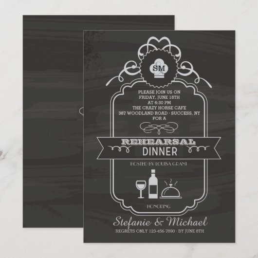 Chalkboard repesal Dinner Party Invitation Kaart (Voorkant / Achterkant)