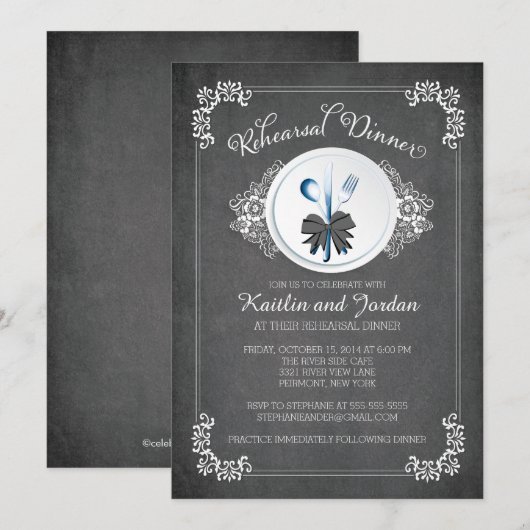 Chalkboard repesal Dinner Party Invitation Kaart (Voorkant / Achterkant)