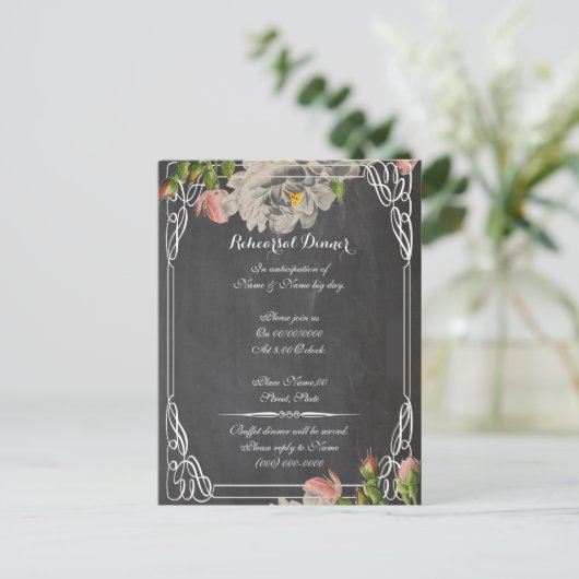 Chalkboard repetitie diner, bruiloft repetitie briefkaart (Staand voorkant)
