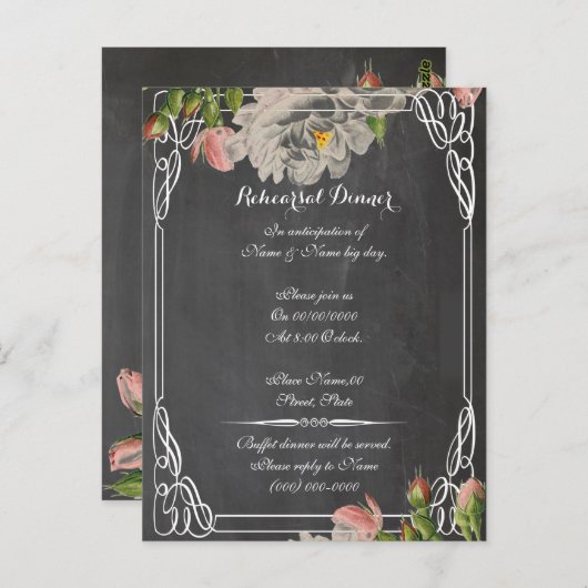 Chalkboard repetitie diner, bruiloft repetitie briefkaart (Voorkant / Achterkant)
