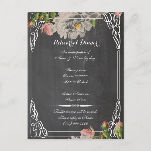 Chalkboard repetitie diner, bruiloft repetitie briefkaart (Voorkant)
