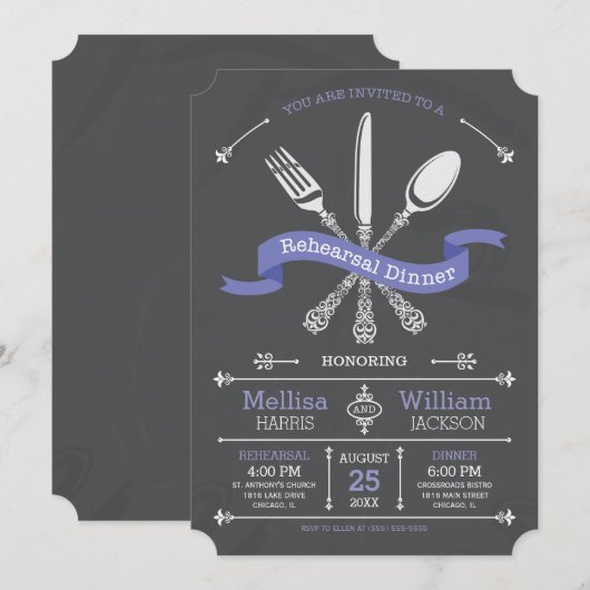 Chalkboard repetitie diner Paarse lint Kaart (Voorkant / Achterkant)