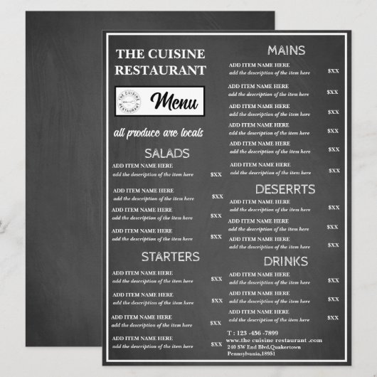 Chalkboard Restaurant Logo Menu (Voorkant / Achterkant)