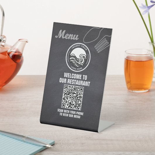 Chalkboard Restaurant Menu QR Code Reclamebord Met Voetstuk (Insitu)