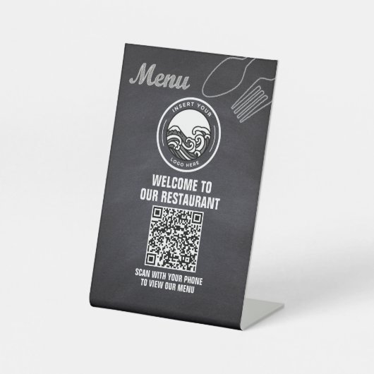 Chalkboard Restaurant Menu QR Code Reclamebord Met Voetstuk (Voorkant)