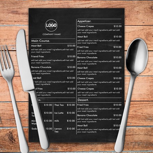Chalkboard Restaurant Table Menu Cards Flat Black