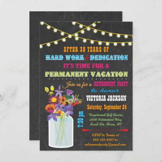 Chalkboard Retirement Party met maanbloemen Kaart (Voorkant / Achterkant)