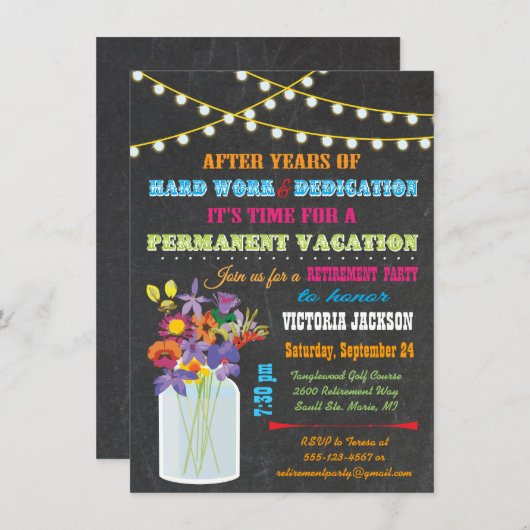 Chalkboard Retirement Party met maanbloemen Kaart (Voorkant / Achterkant)