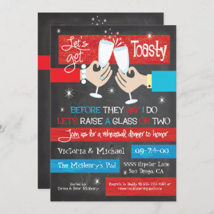 Chalkboard Retro Champagne Toast Rehearsal Dinner Kaart