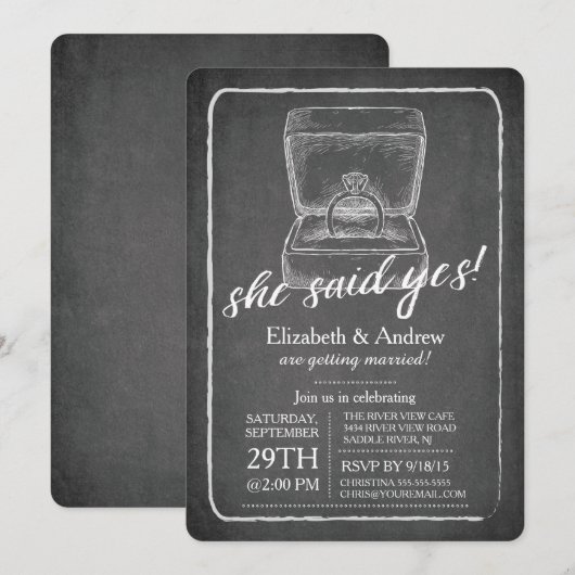 Chalkboard Ring Engagement Party Invitation Kaart (Voorkant / Achterkant)