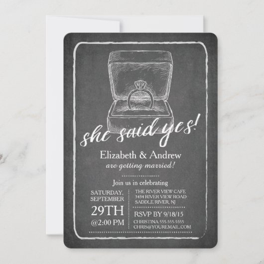 Chalkboard Ring Engagement Party Invitation Kaart (Voorkant)