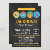 Chalkboard Robot Birthday Party Invitation Kaart (Voorkant / Achterkant)