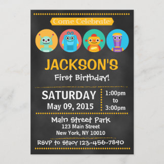 Chalkboard Robot Birthday Party Invitation Kaart