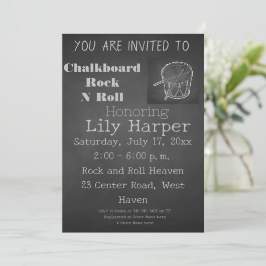 Chalkboard Rock Star Baby shower Invitation Kaart (Staand voorkant)