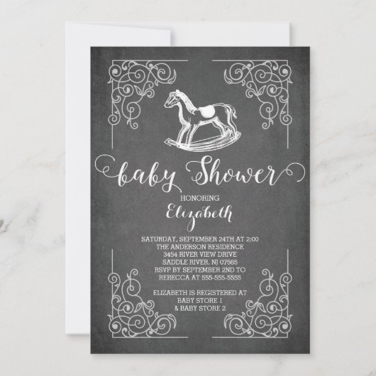 Chalkboard Rocking Horse Baby shower Invitation Kaart (Voorkant)