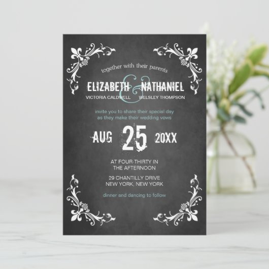 Chalkboard  Romance Wedding Uitnodiging (Staand voorkant)