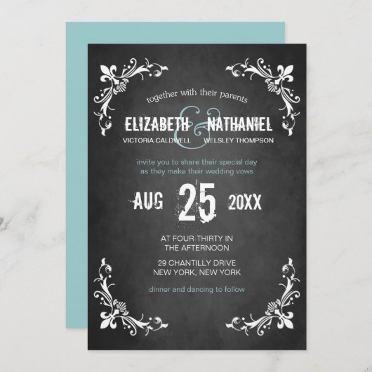 Chalkboard  Romance Wedding Uitnodiging (Voorkant / Achterkant)