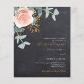 Chalkboard roos bloemenbudget bruiloft uitnodiging (Voorkant)