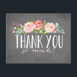 Chalkboard Roos Garden | Hartelijk dank Bedankkaart<br><div class="desc">Deze dankjewel is voorzien van mooie waterkleurige bloemen. Stuur je gasten een speciale dankwakte die ze niet zullen vergeten!</div>