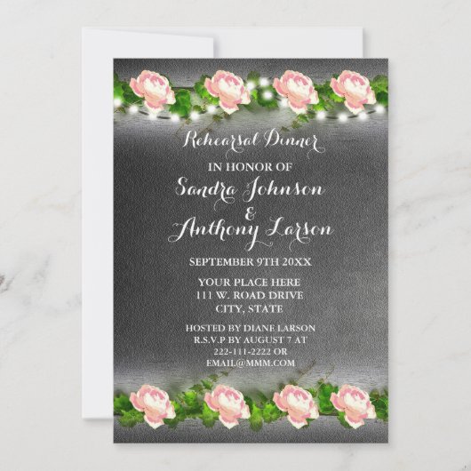 Chalkboard Roos Wedding Rehearsal Kaart (Voorkant)