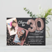 Chalkboard Rose Gold Balloons 2 Foto 30th Birthday Kaart (Staand voorkant)
