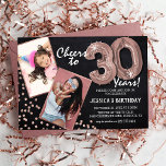 Chalkboard Rose Gold Balloons 2 Foto 30th Birthday Kaart<br><div class="desc">Vier de mijlpaal van het betreden van de fantastische jaren '30 met deze unieke 'Chalkboard Roos Gold Balloons 30th Birthday Invitations'. Verrijkt met een rustieke krijtbord achtergrond en glinsterende faux roos gouden glitter flecks, deze uitnodigingen stralen charme en moderne elegantie uit. Upload een toen-en-nu foto van de verjaardagsster en pas...</div>