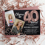 Chalkboard Rose Gold Balloons 2 Foto 40th Birthday Kaart<br><div class="desc">Viel de BIG 40! Deze nodigt u uit om een foto te uploaden voor en na de foto van het verjaardagscadeau man of vrouw in een roos gouden lijst, met de titel "Cheers to 40 Years!". Met een rustige krijtbordachtergrond, faux roos gouden veertig heliumballonnen, faux roos goudglitter flecks en een...</div>