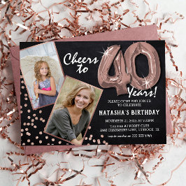 Chalkboard Rose Gold Balloons 2 Foto 40th Birthday Kaart