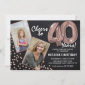 Chalkboard Rose Gold Balloons 2 Foto 40th Birthday Kaart (Voorkant)