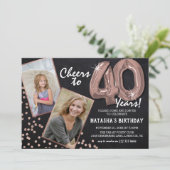 Chalkboard Rose Gold Balloons 2 Foto 40th Birthday Kaart (Staand voorkant)