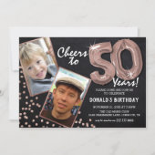 Chalkboard Rose Gold Balloons 2 Foto 50th Birthday Kaart (Voorkant)