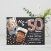 Chalkboard Rose Gold Balloons 2 Foto 50th Birthday Kaart (Staand voorkant)