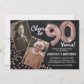 Chalkboard RoseGold Ballonnen 2 Foto 90ste verjaar Kaart (Voorkant)