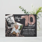 Chalkboard RoseGold Balloons 2 Foto 70th Birthday Kaart (Staand voorkant)