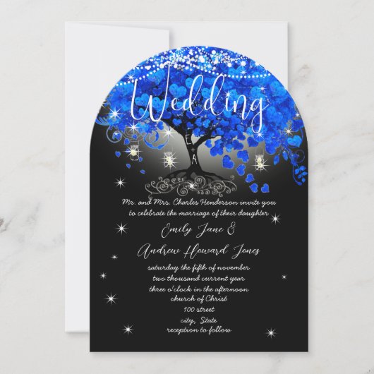 Chalkboard Royal Blue Heart Leaf Tree Kaart (Voorkant)