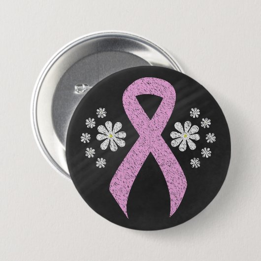 Chalkboard roze Awareness Ribbon Ronde Button 7,6 Cm (Voorkant /achterkant)