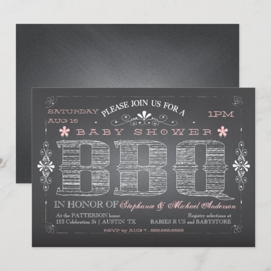  Chalkboard Roze Baby shower BBQ Uitnodiging (Voorkant / Achterkant)