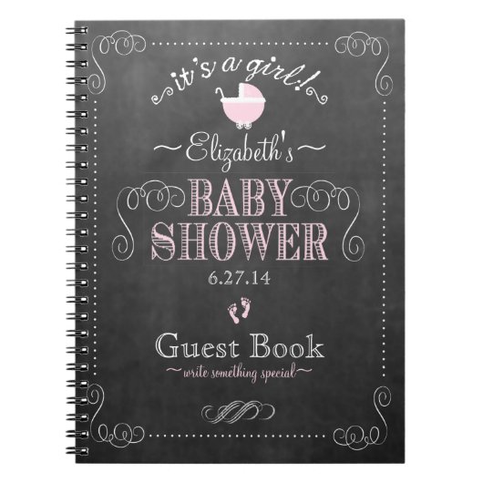  Chalkboard Roze Baby shower Guest Book- Notitieboek (Voorkant)