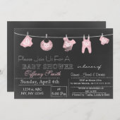 Chalkboard roze Baby shower Invitation Kaart (Voorkant / Achterkant)