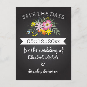 Chalkboard roze bloemen bruiloft Bespaar datum Aankondigingskaart