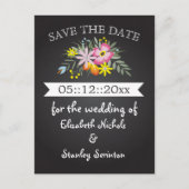 Chalkboard roze bloemen bruiloft Bespaar datum Aankondigingskaart (Voorkant)