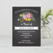Chalkboard roze bloemen bruiloft verlovingsfeest kaart (Staand voorkant)