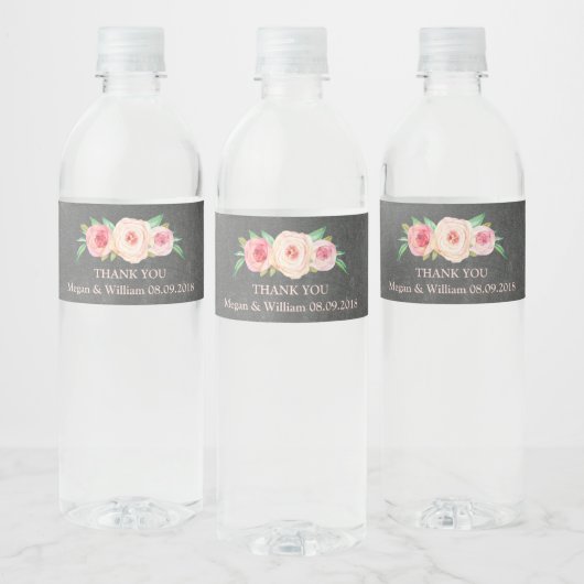 Chalkboard Roze Bloemen Water Flesje Label Waterfles Etiket (Flessen)