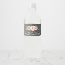 Chalkboard Roze  Bloemen Water Flesje Label