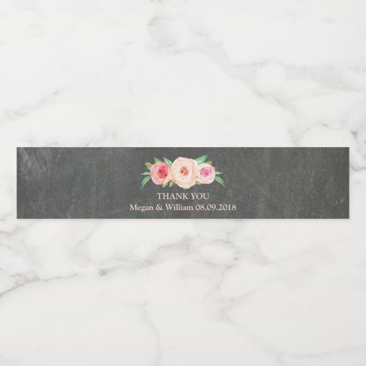 Chalkboard Roze Bloemen Water Flesje Label Waterfles Etiket (Enkel label)