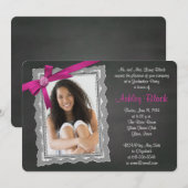Chalkboard Roze Bow Ribbon Lace Foto Afstuderen Kaart (Voorkant / Achterkant)